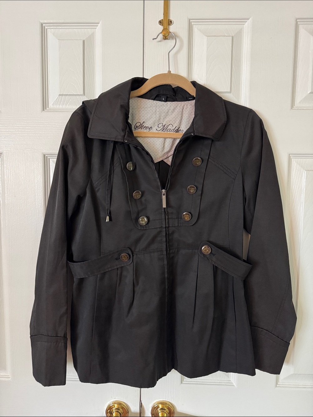 Steve Madden Black Double-Breasted Trench Jacket